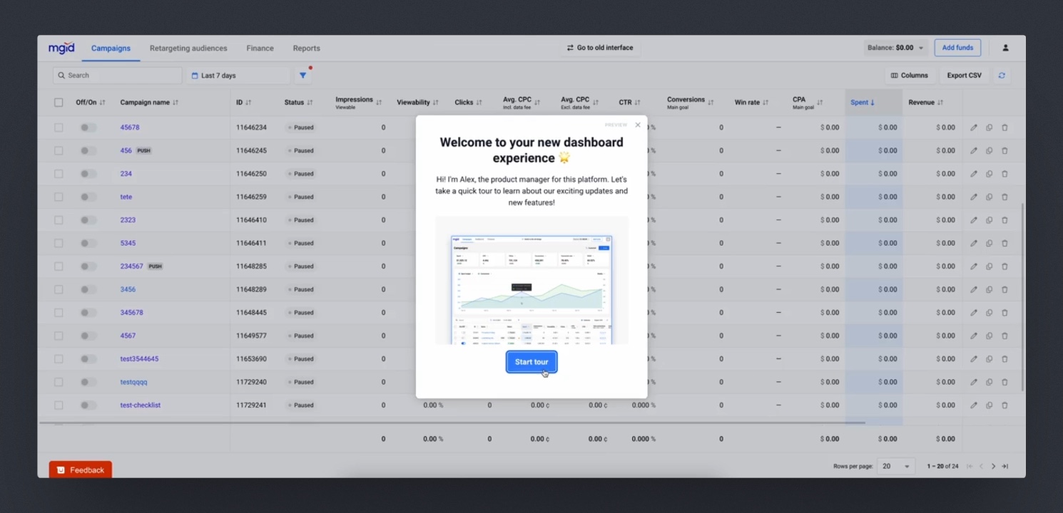 MGID guided onboarding